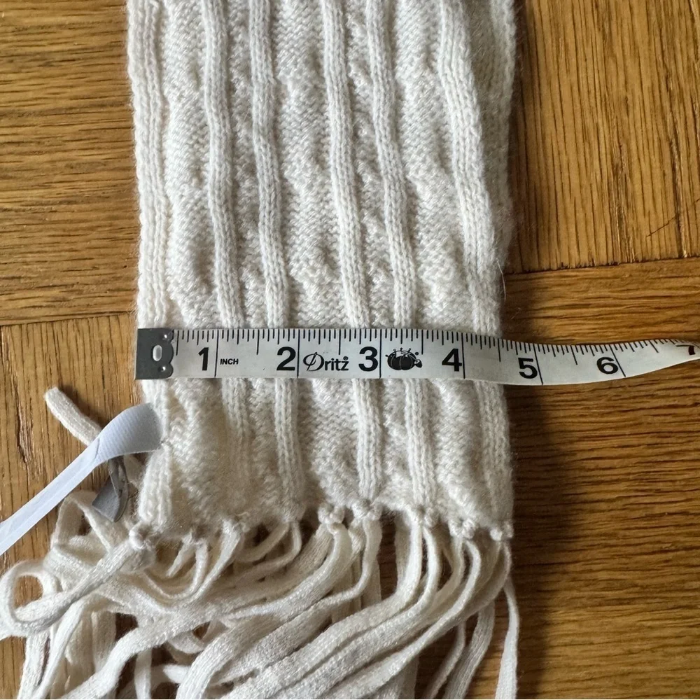 Ann Taylor Cashmere Scarf Cable Knit Thin Long Fringe Winter